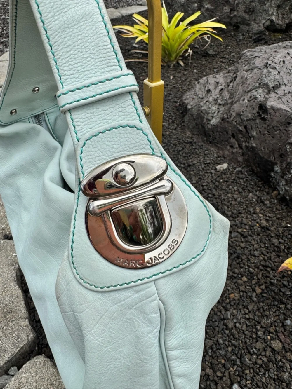 Marc Jacobs Light Mint Green Leather Hobo Bag Made in Italy Silver Hardware